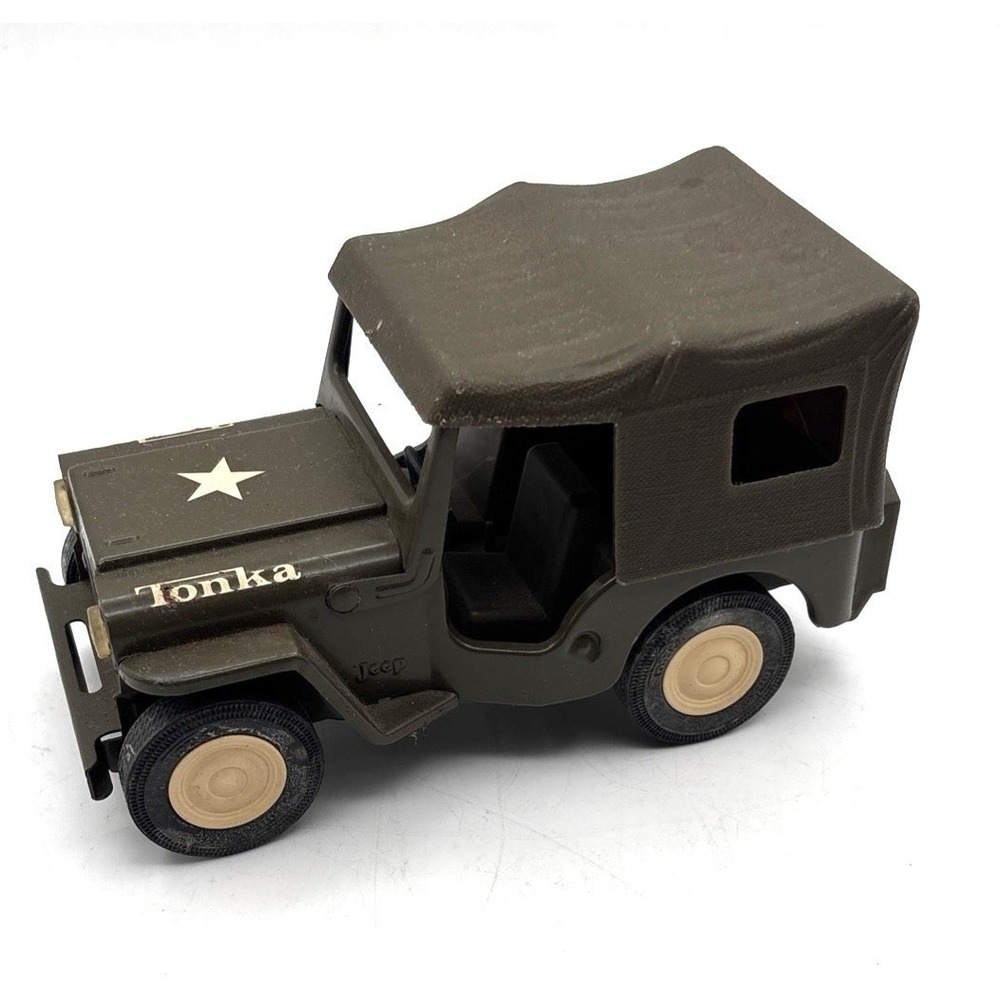 Vintage Mini-Tonka Toys Pressed Steel Green Army Jeep Commander w/ Top 1960's